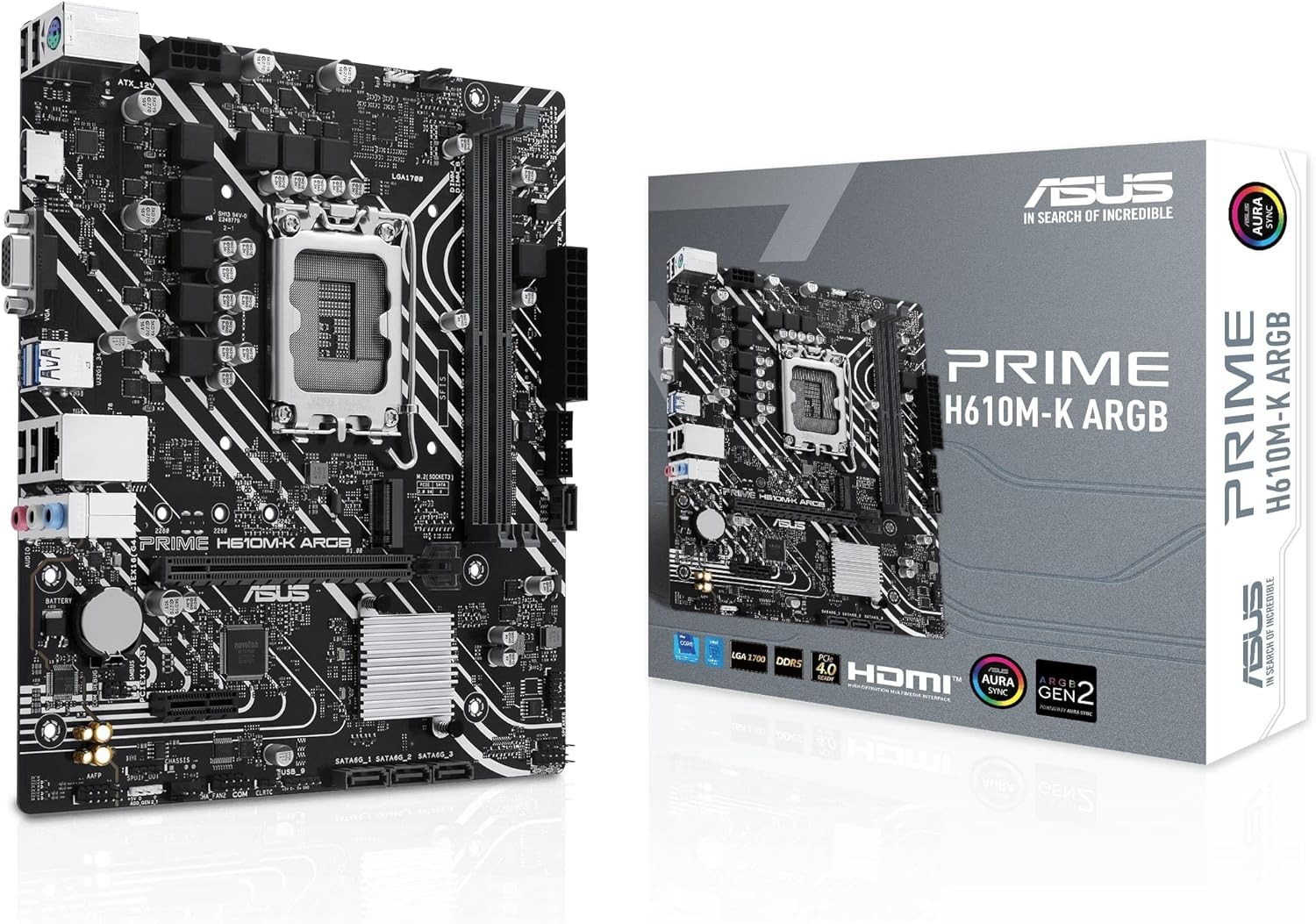 Buy at The Best Price ASUS PRIME H610M-K ARGB Intel H610 (LGA 1700) DDR5 mATX PCIe 4.0 M.2 Slot Realtek 1GB Ethernet HDMI VGA USB 3.2 Gen 1 SATA 6Gbps Motherboard In Pakistan -mbatraders (1)