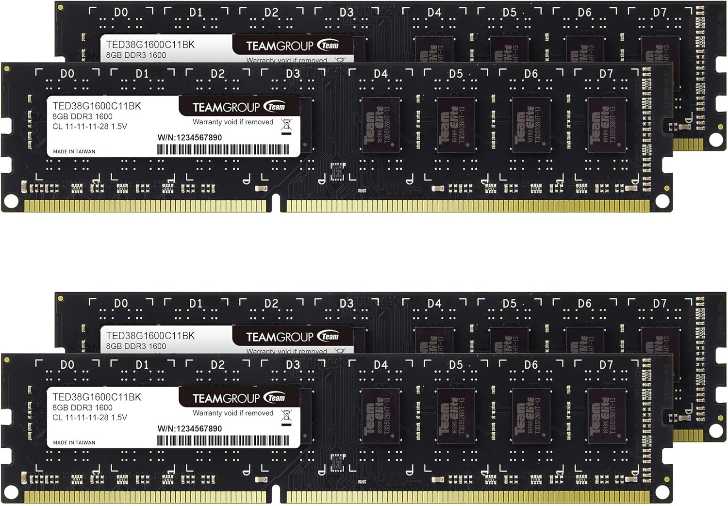 Buy at The Best Price TEAMGROUP Elite DDR3 32GB Kit (4x8GB) 1600MHz (PC3-12800) CL11 Unbuffered Non-ECC 1.5V UDIMM 240 Pin Desktop PC RAM Kit In Pakistan. - mbatraders (1)