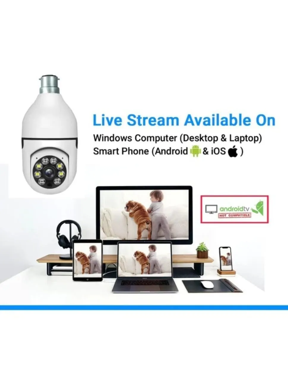 Best Price On 1080p 360 Degree Auto Rotation Fish Eye Wireless WiFi Security Camera Light Bulb In Pakistan - mbatraders (4)