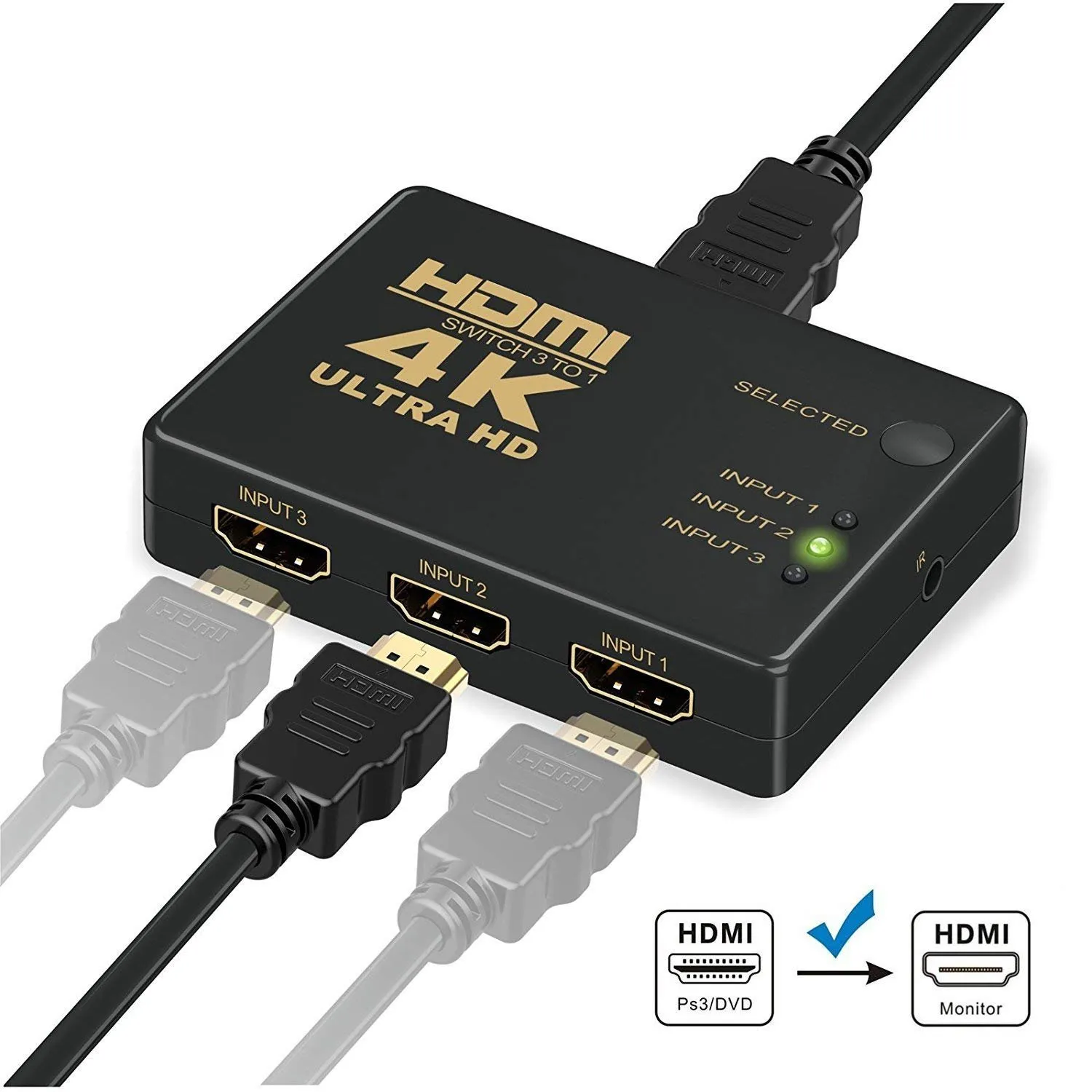 Best Price On 3 In 1 3-Port HDMI Switch Splitter wRemote & Power Adapter In Pakistan - mbatraders (1)