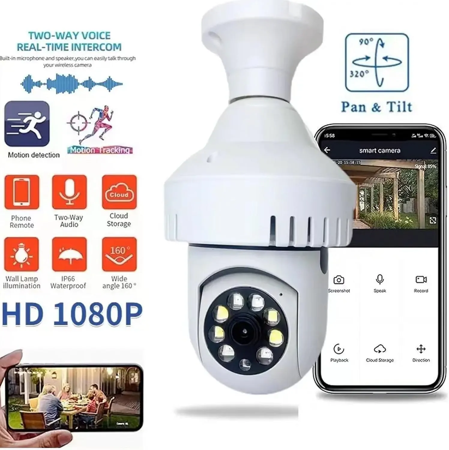 Best Price On 360 Degree Wide Angle Camera Support Monitoring Night Vision Light Bulb Security Camera In Pakistan - mbatraders (3)