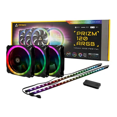 Best Price On Antec Prizm 120 ARGB 3+2+C Fans 3-In-1 with 2 LED Strips PC Case Fans In Pakistan - mbatraders (1)