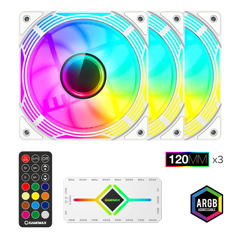 Best Price On GameMax KF300 WH ARGB 3-in-1 120mm Gaming PC Case Fan Kit In Pakistan - mbatraders (1)