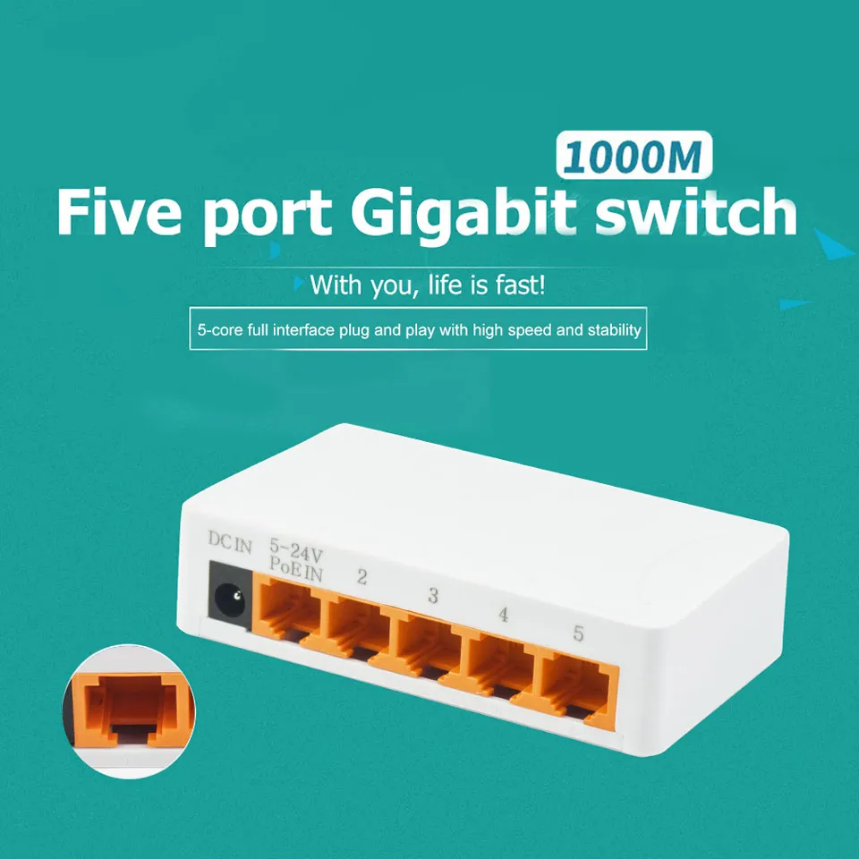 Best Price On KuWFi RJ45 5 Ports 1000Mbps Ethernet Mini Fast Gigabit Network Switch In Pakistan - mbatraders (1)