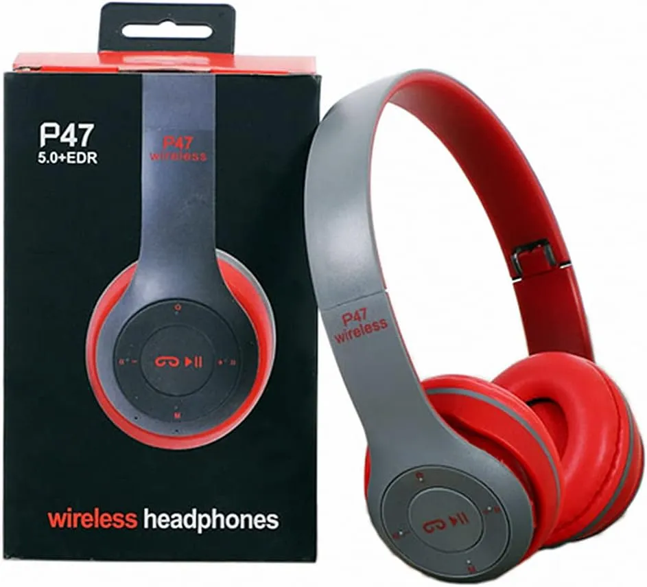 Best Price On P47 Wireless Headphones Bluetooth Foldable Over Ear Headset with Microphone (Red) In Pakistan - mbatraders (1)