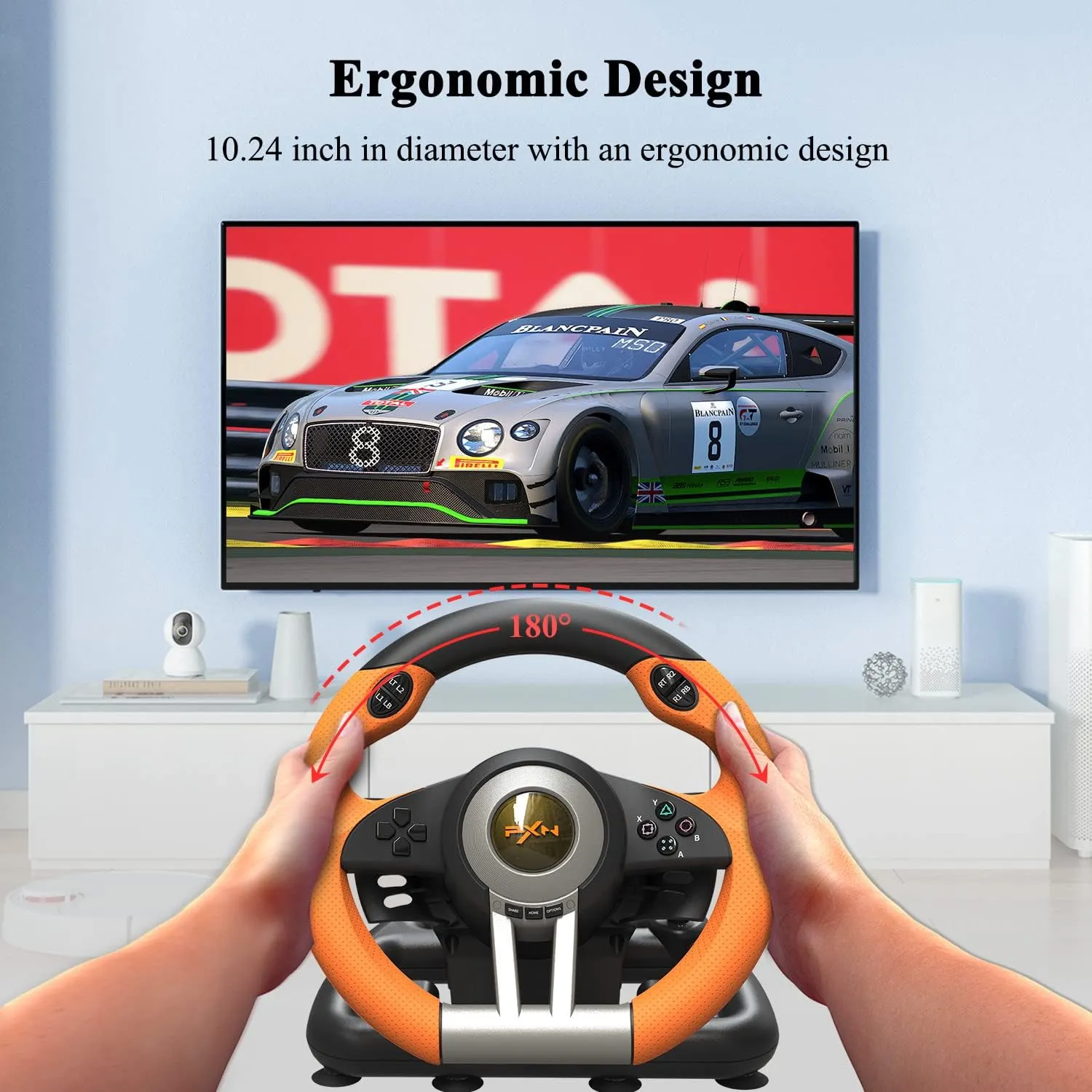 PXN V3 PRO Gaming Steering Wheel and Pedals PC (Orange)