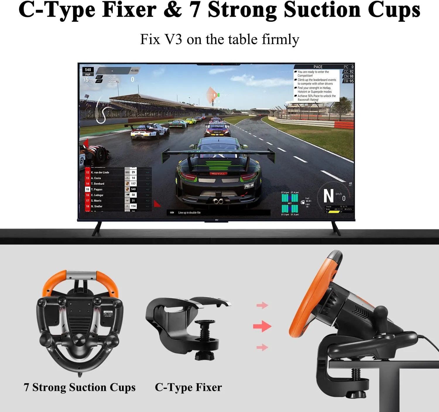 PXN V3 PRO Gaming Steering Wheel and Pedals PC (Orange)