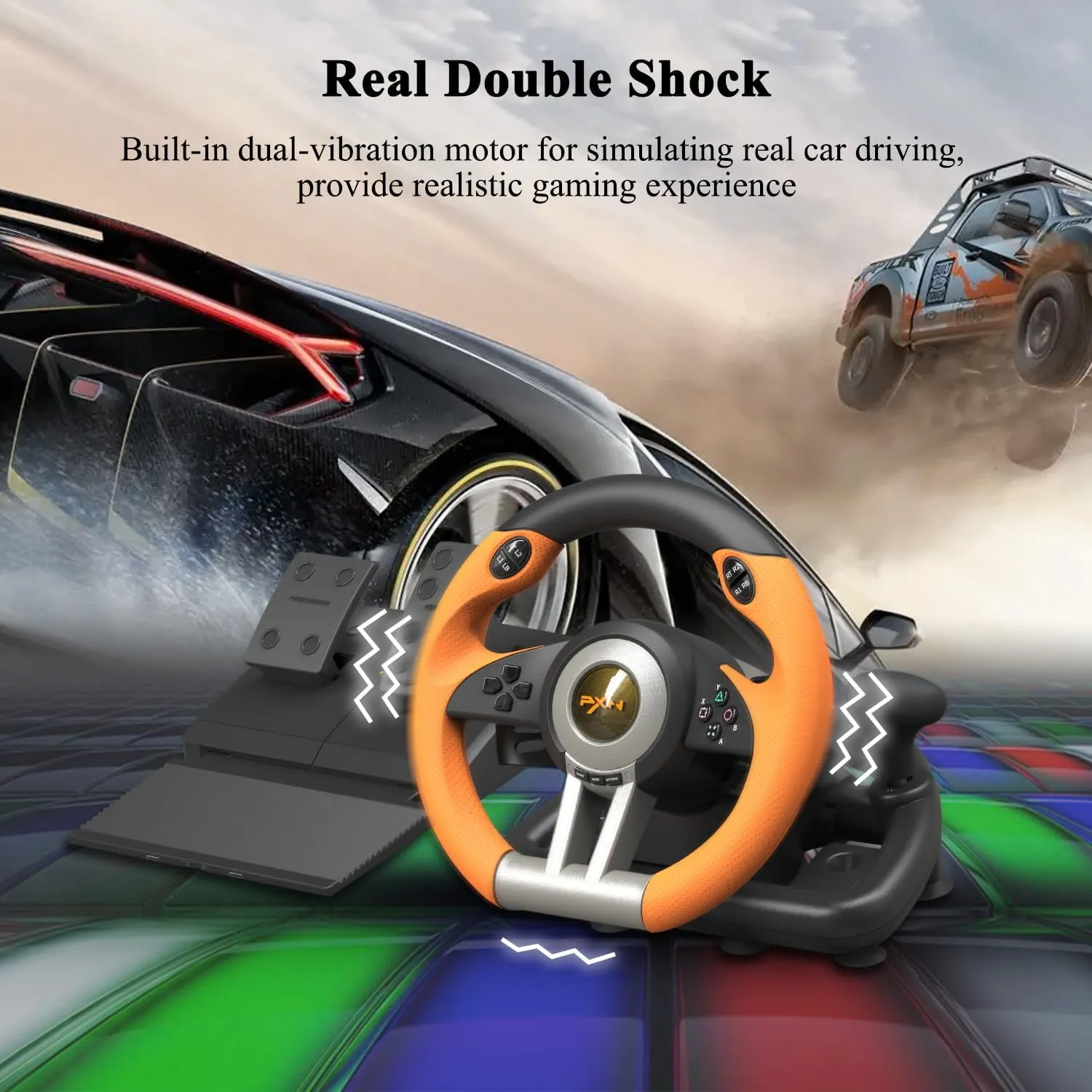 PXN V3 PRO Gaming Steering Wheel and Pedals PC (Orange)