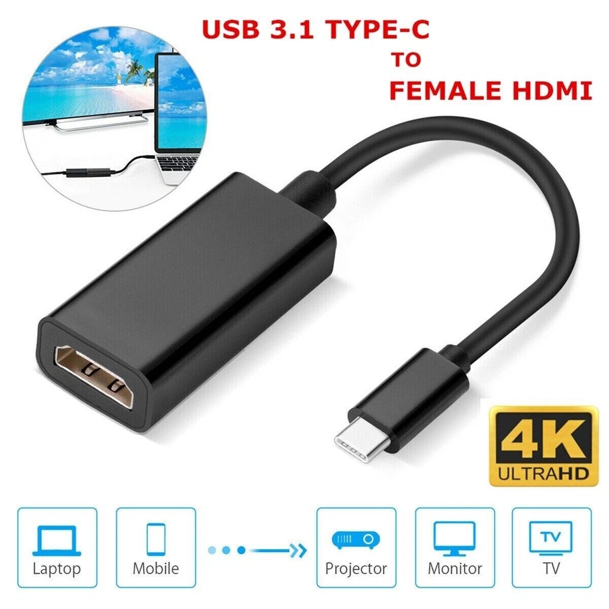 USB C to HDMI Adapter, 4K Thunderbolt 3 to HDMI Adapter Compatible with MacBook Pro, MacBook Air, iPad Pro, iPad Air, Samsung Galaxy, Laptops, Computers and More - mbatraders.pk