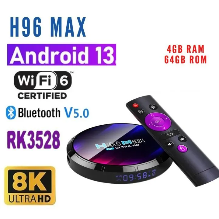 Best Price H96 MAX 4GB 64GB Android 13.0 Smart TV Box In Pakistan - mbatraders (1)