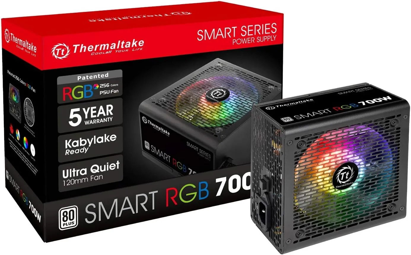 Best Price Thermaltake Smart RGB 700W 80 Plus 12V Ultra Quiet 120mm Fan Power Supply In Pakistan - mbatraders (1)