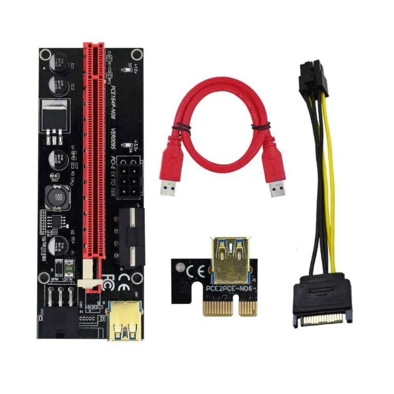 PCI-E 009S Plus Gold-Plated Riser Card Kit – USB 3.0 PCI-E 1x to 16x Adapter with 2×6-Pin & SATA Power for GPU Mining and Gaming - mbatraders (1)